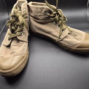 Canvas High-Top Sneakers in Tan